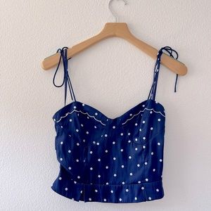 Never worn FP blue polka dot top with tie straps. Super cute and comfortable